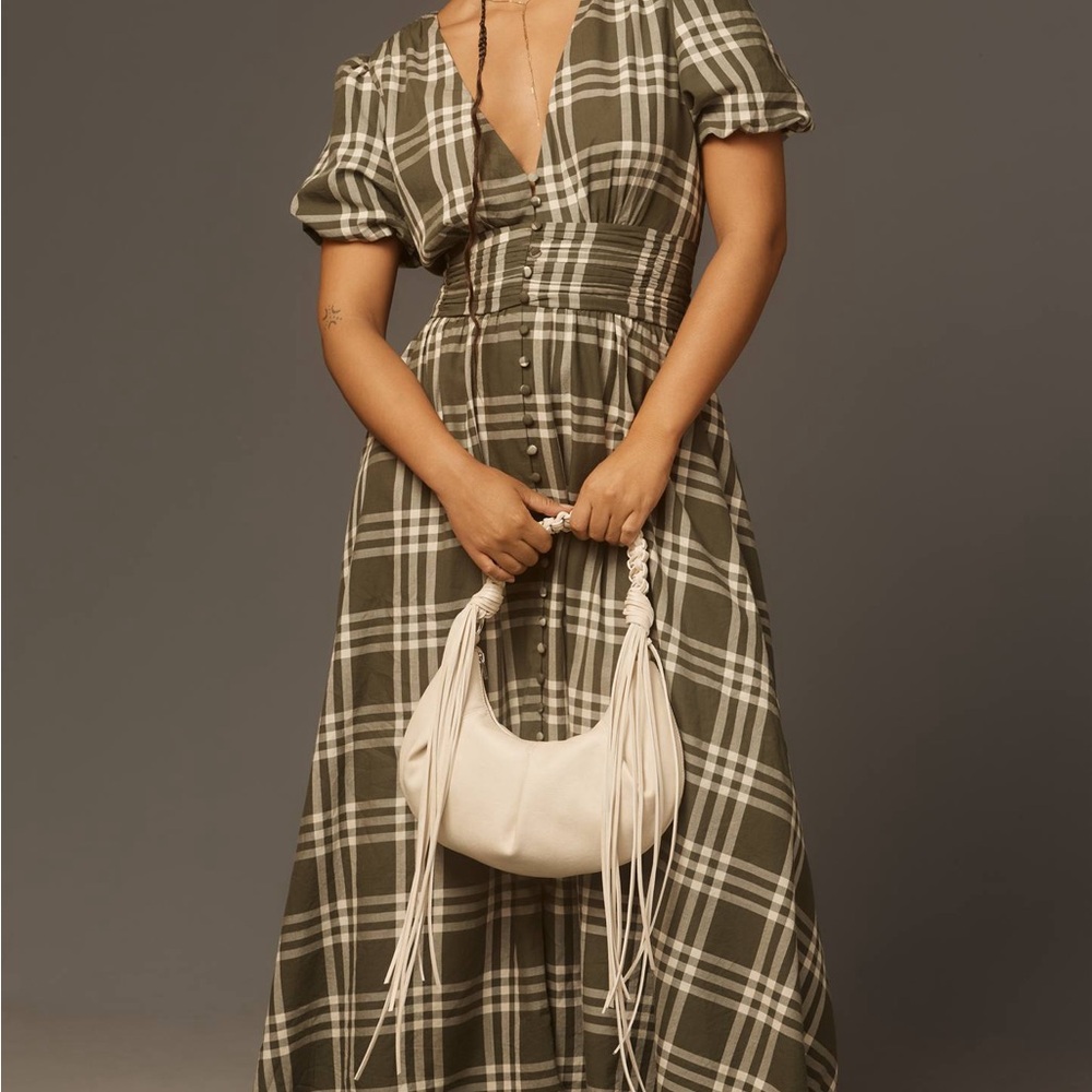 The Katerina Olive Green Plaid Button-Front Dress - Picture 5 of 5